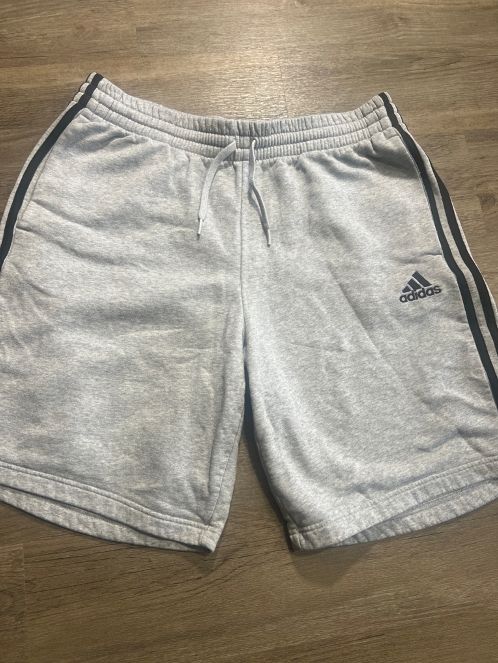 adidas Light Gray Athletic Shorts with Black Side Stripes